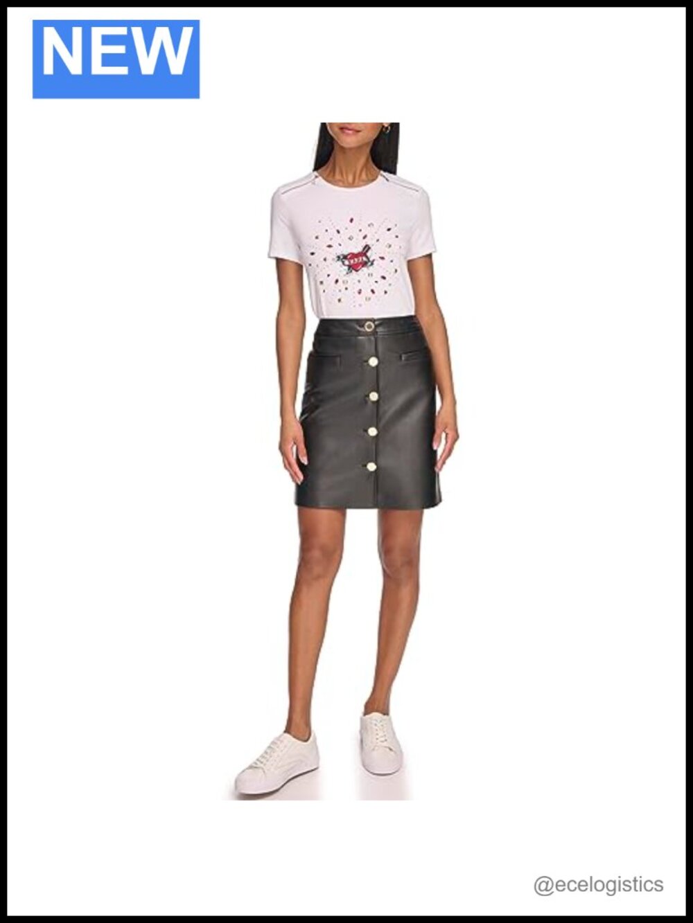 Vegan Faux Leather Mini Skirt Sport Casual Button Closure Mid Rise